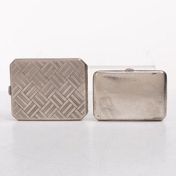 Seven silver boxes and cigarette cases, including with mark of Carl Fredrik Hultbom, Stockholm 1841.