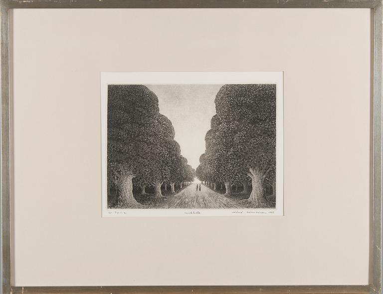 VÄINÖ ROUVINEN, akvatinta, signeerattu ja päivätty 1979. Taiteilijan koevedos.