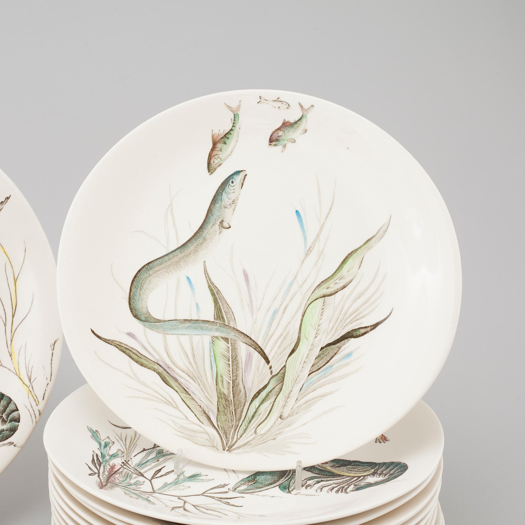FISKSERVIS, 16 delar, flintgods, "Fish", Johnson Bros, England, 1900-talets andra hälft.