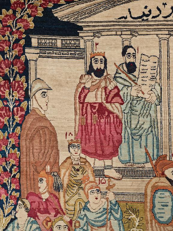 MATTO, an antique Kerman Laver figural, "the Rulers of the World", ca 236,5 x 140,5-143,5 cm.