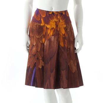 610. PRADA, a brown, yellow and purple skirt. Size 42.