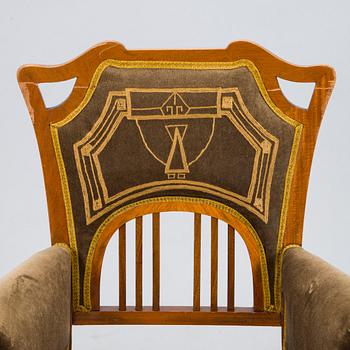 An eight piece Art Nouveau lounge suite in mahogany, Belgium/Netherlands, early 20th century.