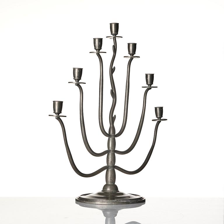 Nils Fougstedt, a seven light pewter candelabrum model "92", Firma Svenskt Tenn, Stockholm 1930.