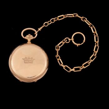 Pocket watch with chain. Gold. Ø 54 mm.