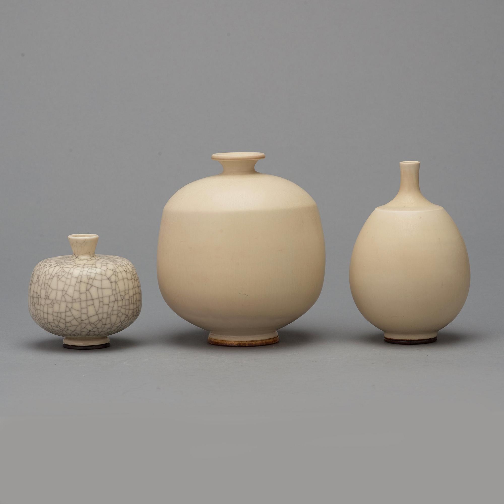 Berndt Friberg, three stoneware vases, Gustavsberg studio, Sweden 1972-77.
