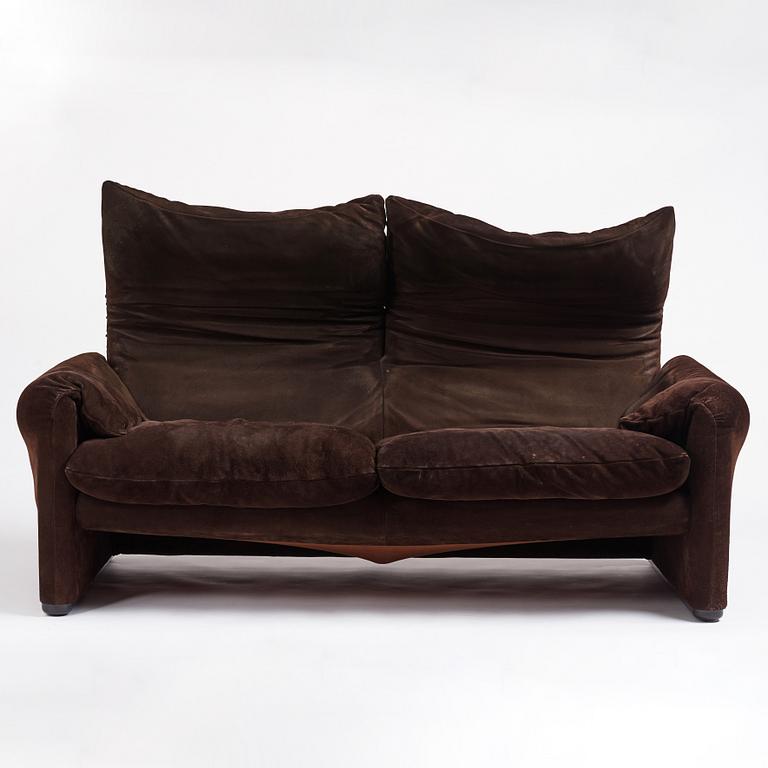 Vico Magistretti, a dark brown suede two-seated 'Maralunga' sofa, Cassina, Italy.