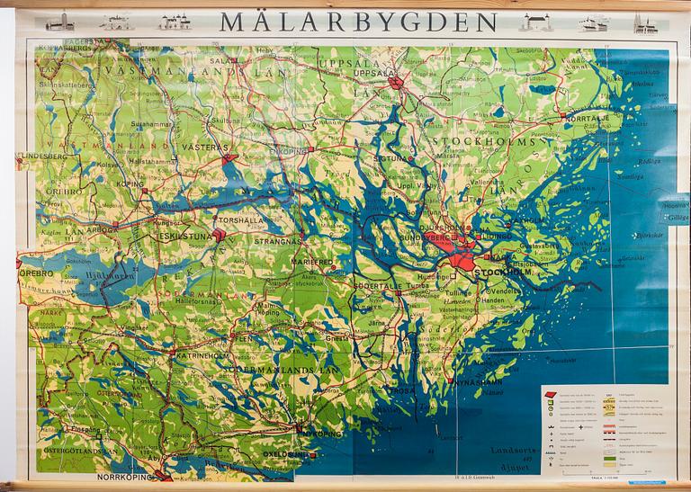 SKOLKARTA. Generalstabens Litografiska Anstalt. Mälarbygden.