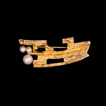 BROSCH, "Argos fören" 14K guld, 3 pärlor, Björn Weckström Lapponia 1972. Vikt ca 10,1 g.