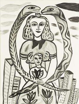 Ulrica Hydman-Vallien, woman with child and snakes.