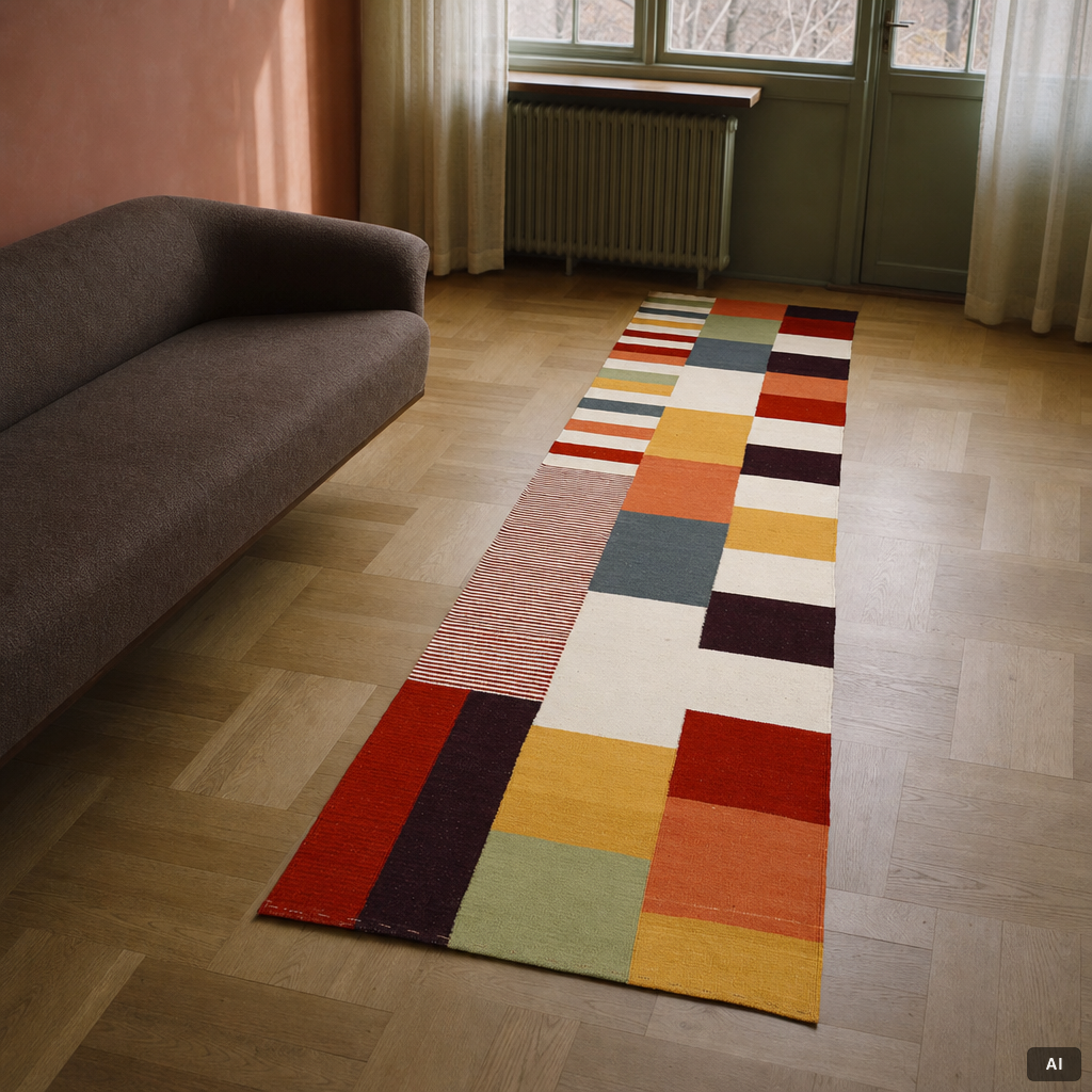 A Kelim runner carpet, 398 x 83 cm.