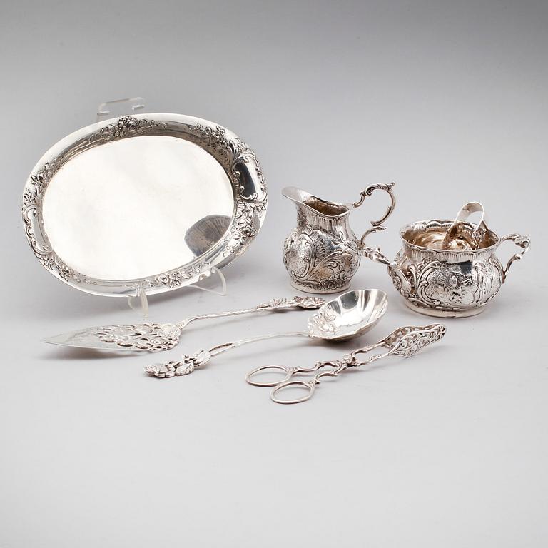 SILVERFÖREMÅL, 7 delar, svenska importstämplar, 1900-talets mitt. Total vikt ca 407 gram.