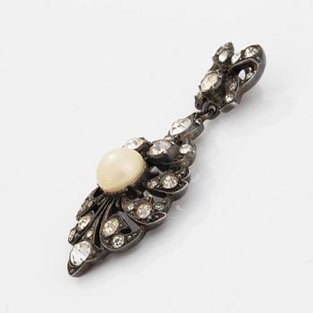Earrings, brooch, and pendant silver with paste.
