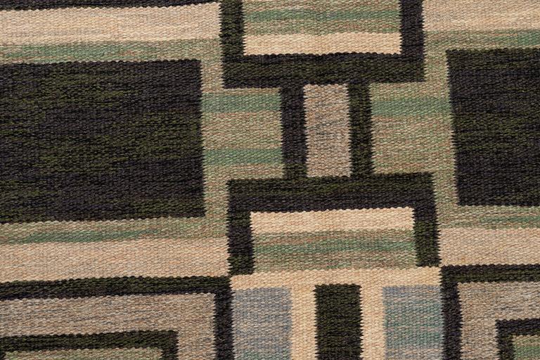 Judith Johansson, a unique carpet, "siluetter", flat weave, ca 238 x 168,5 cm, signed JJ.