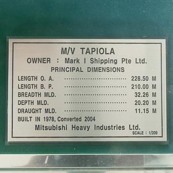 Ship model, "M/V Tapiola" Singapore, Mitsubishi Heavy Industries 1978/2004.