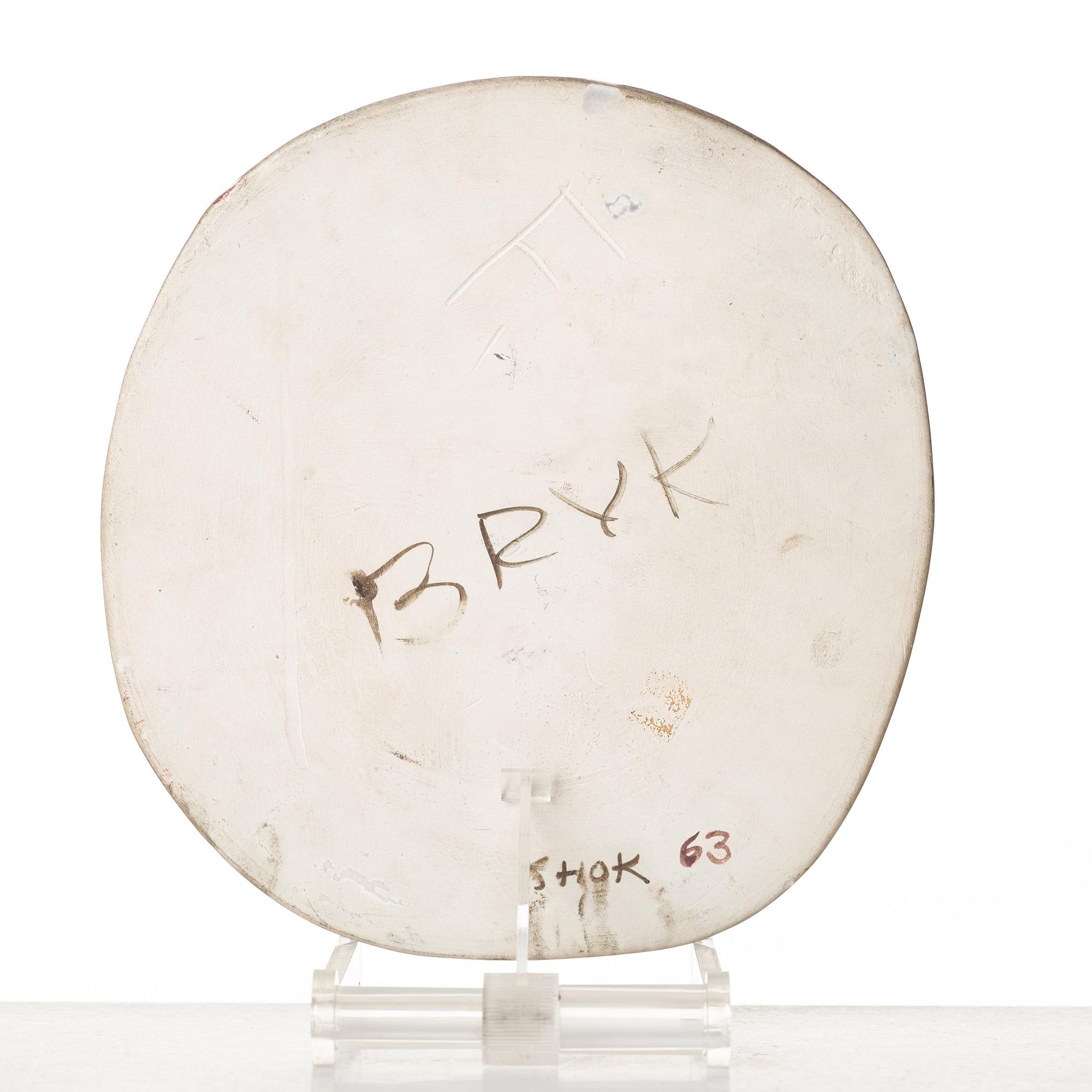 Rut Bryk, plakett, "Shok", Arabia, Finland 1963.