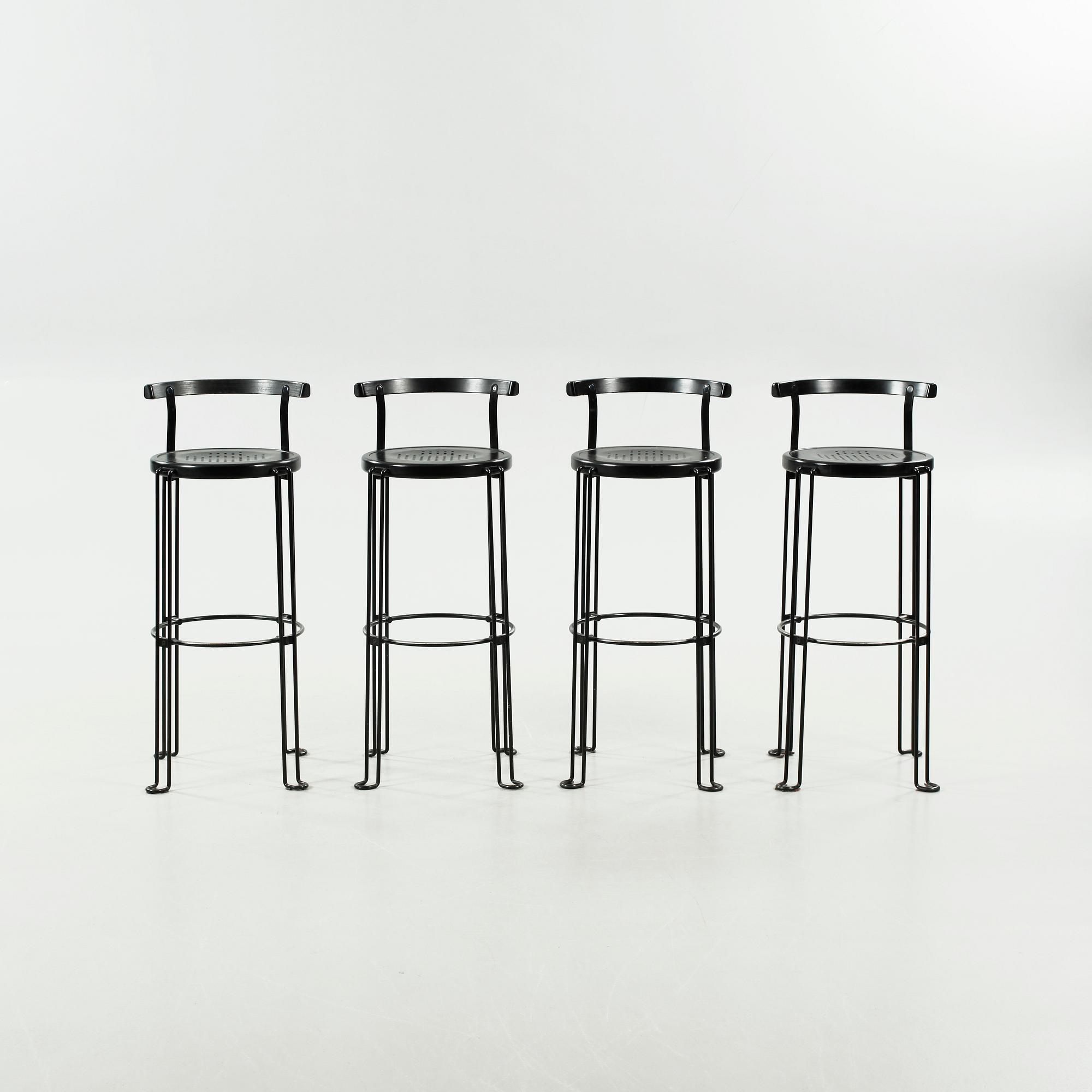 Four "B4-82" bar stools from the Oblado series, designed by Börje Lindau for Blå Station, late 20th century.