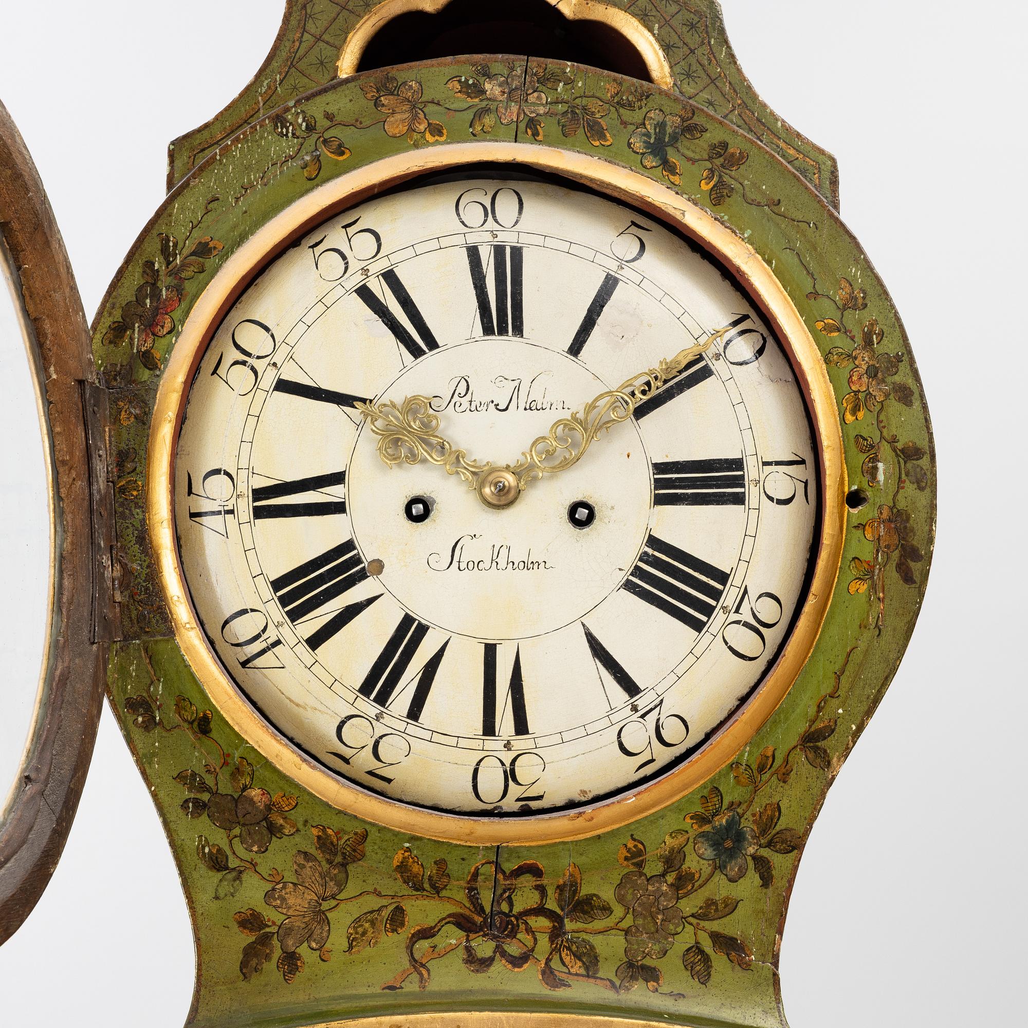 A rococo longcase clock by P. Malm (watchmaker in Stockholm 1766-96).