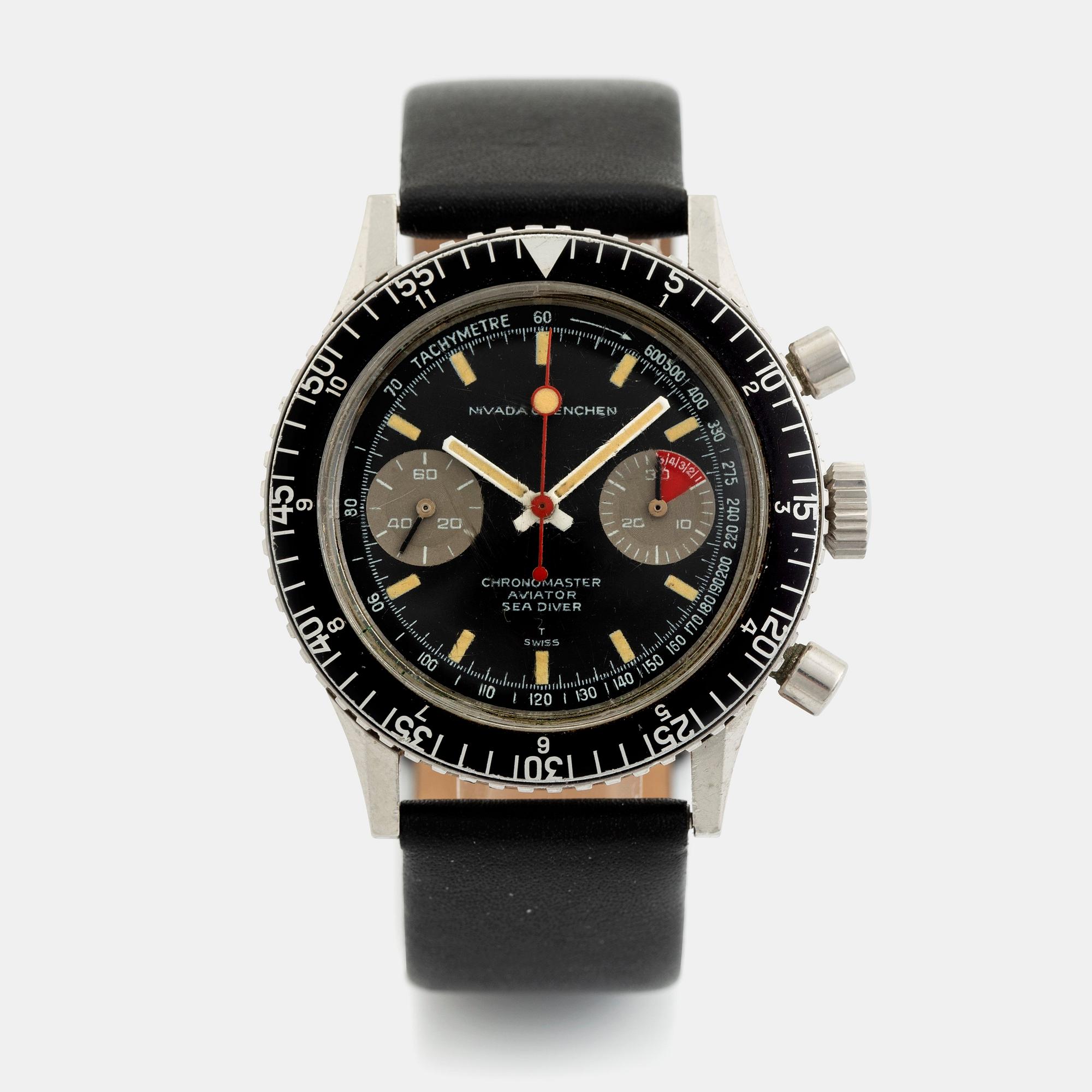 Nivada Grenchen, Chronomaster, Aviator, Sea Diver, chronograph, ca 1965.