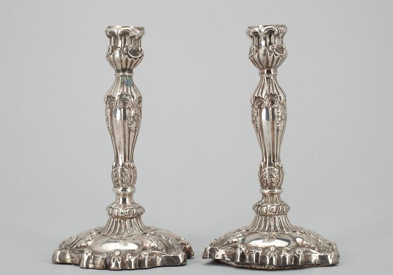 LJUSSTAKAR ETT PAR, silver, Stockholm 1850.