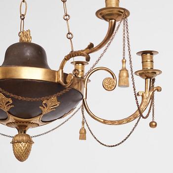 A late Gustavian ormolu and patinated bronze six-branch chandelier, Stockholm circa 1800.