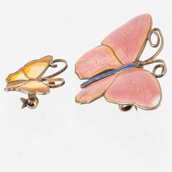 Two Norwegian Silver and Enamel Brooches, David Andersen and Marius Hammer.