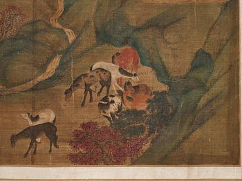 A long scroll painting after Zhao Yong (Zhao Zhongmu 1289-1369), ink and colour on paper and on silk, Qing dynasty.