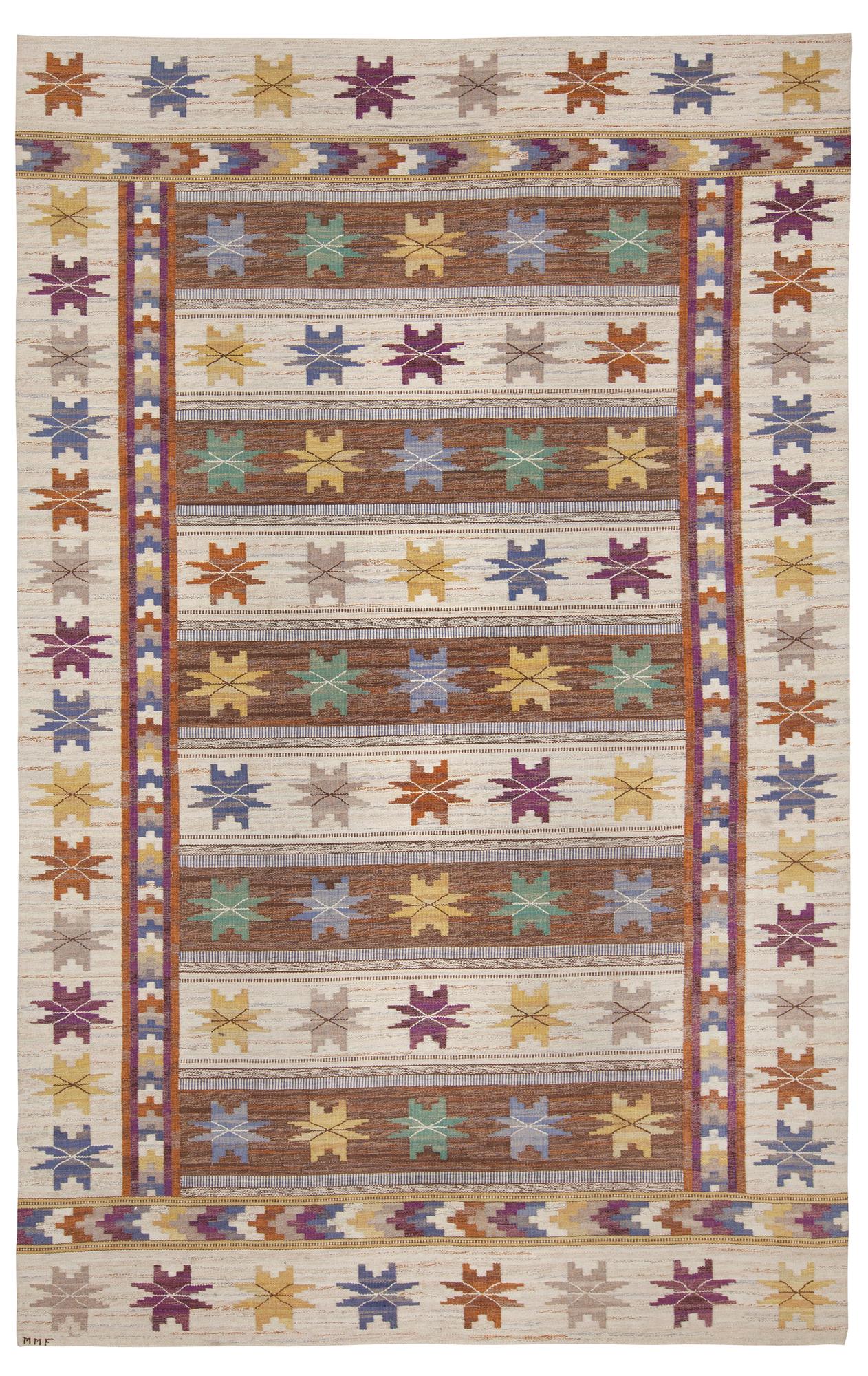 CARPET. "Höstmattan". Rölakan (flat weave). 477 x 283 cm. Signed MMF (Märta Måås-Fjetterström).
