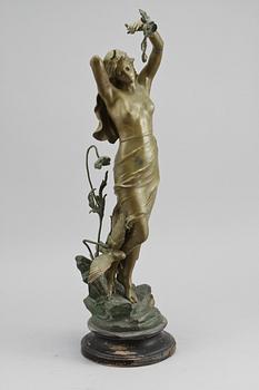 SKULPTUR, jugend, patinerad metall, omkring år 1900.