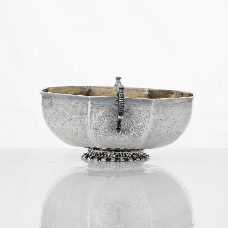 A Swedish Baroque parcel-gilt silver brandy-bowl, mark of Petter Lund, Nyköping 1703.
