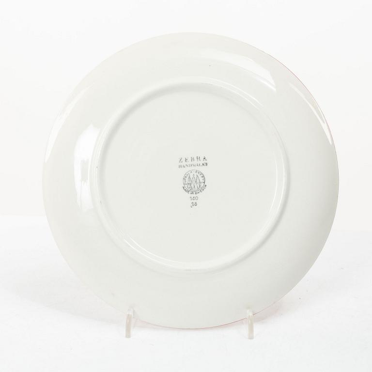 Eugen Trost, Five 'Red Zebra' cream-ware side plates. Uppsala-Ekeby Gefle.