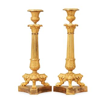 1464. A pair of late Empire 19th century gilt bronze candlesticks.