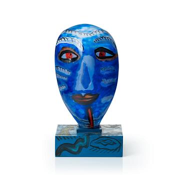 Ulrica Hydman-Vallien, a painted glass and iron sculpture of a face, Sweden.