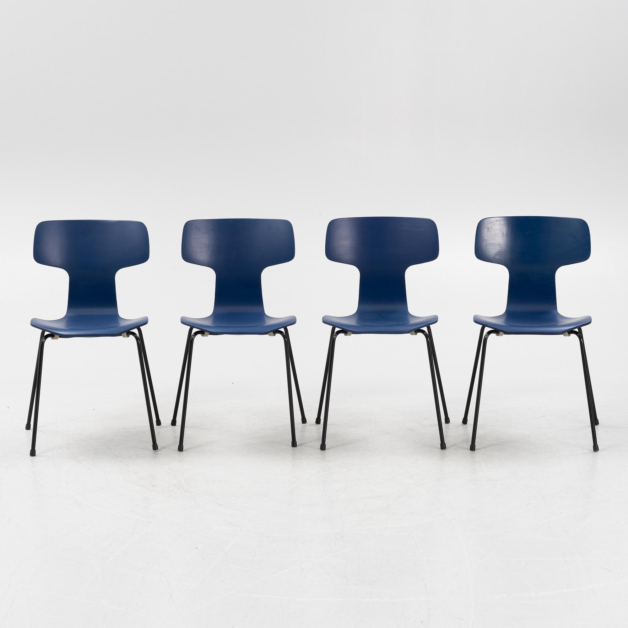 Arne Jacobsen, stolar, 4 st, "T-stolen", modell 3103, Fritz Hansen, Danmark.