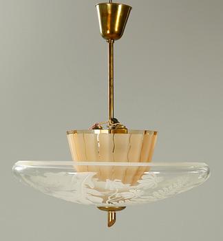 TAKLAMPA, glas, sign Glössner & Co- 47 dek. Hegewald.