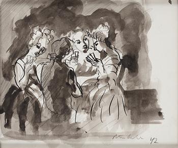 Peter Dahl, mixed media on paper, signed.