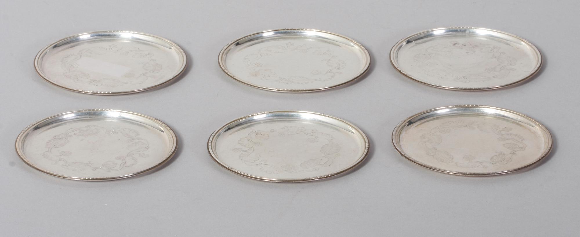 GLASUNDERLÄGG, 6 st, silver, Georg Jensen.