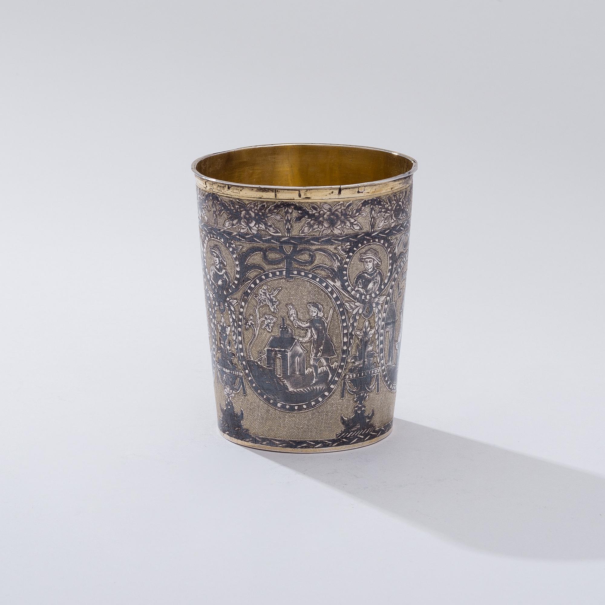 BÄGARE, förgyllt silver med niello dekor, Moskva 1804, oidentierad guldsmed, vikt 98 g.