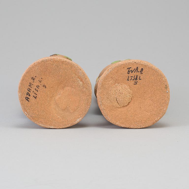 LISA LARSON, figuriner 2 st, stengods. "Adam stor"(2) och "Eva stor"(2), Gustavsberg.