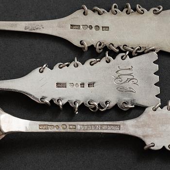 SKEDAR, 24 st, lappsilver, 1900-tal. Flertalet av CO Persson, Haparanda. Tot vikt 275 gram.