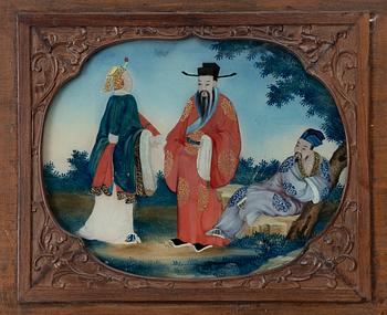 A pair of Chinese reverse glass paintings, 20th century.