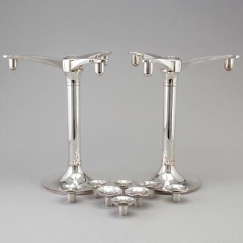 RICHARD FOX, a pair of three armed, four light sterling candelabra, London, 2001 and 2013.