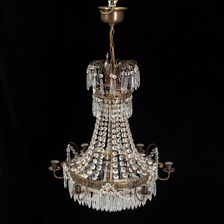 An Empire style chandelier, mid 20th century.