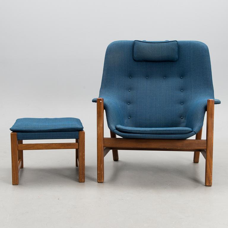 A1960s  'Caravelle' arm chair and ottoman for Puunveisto Oy - Träsnideri Ab, Finland.