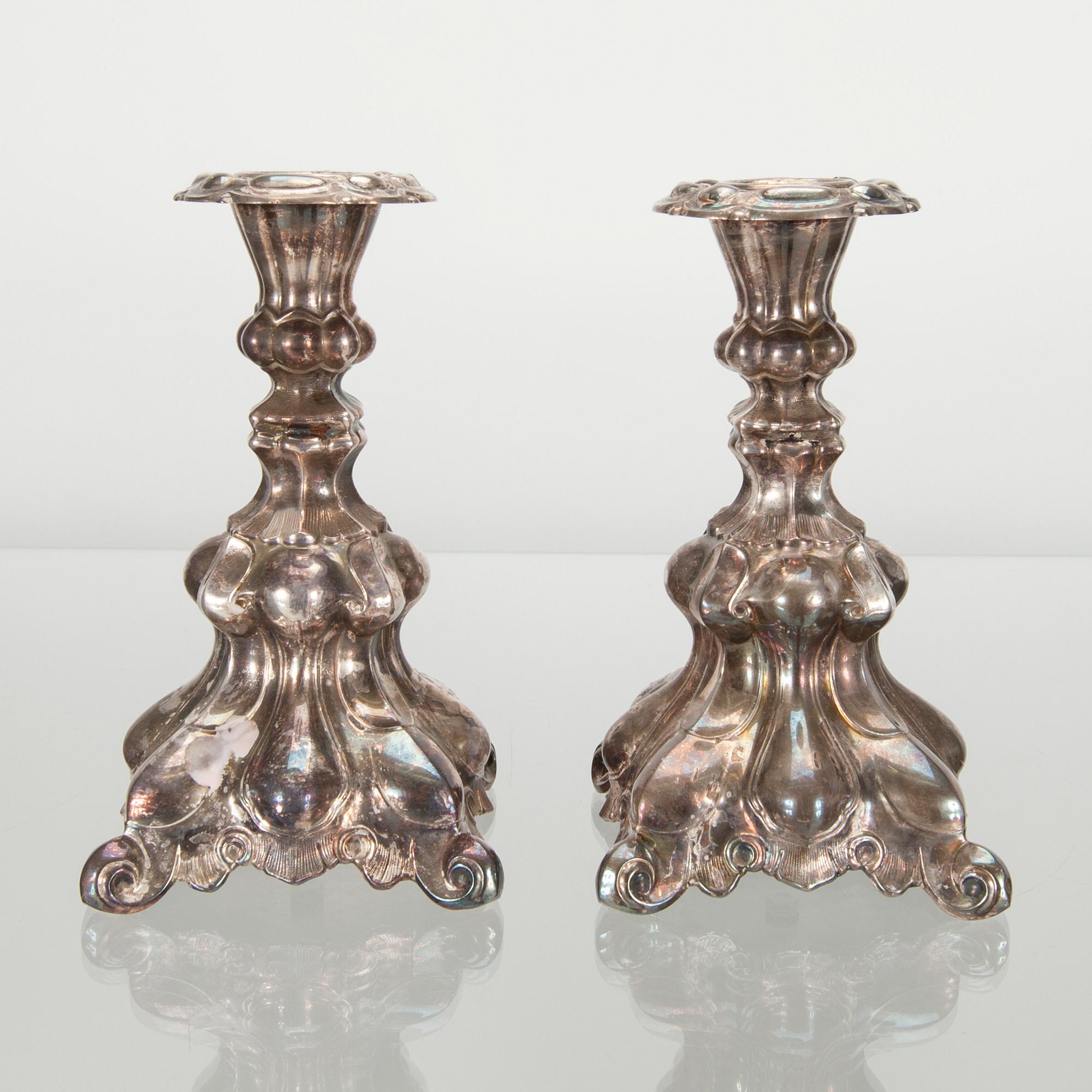 LJUSSTAKAR, ett par, silver, "Barock" Kultakeskus Tavastehus 1966.