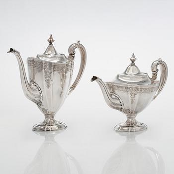 A five-piece sterling silver coffee and tea service, and 12 spoons, USA, first quarter of the 20th century.