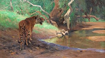 184. Wilhelm Kuhnert, "Tiger am Dschungelbach".