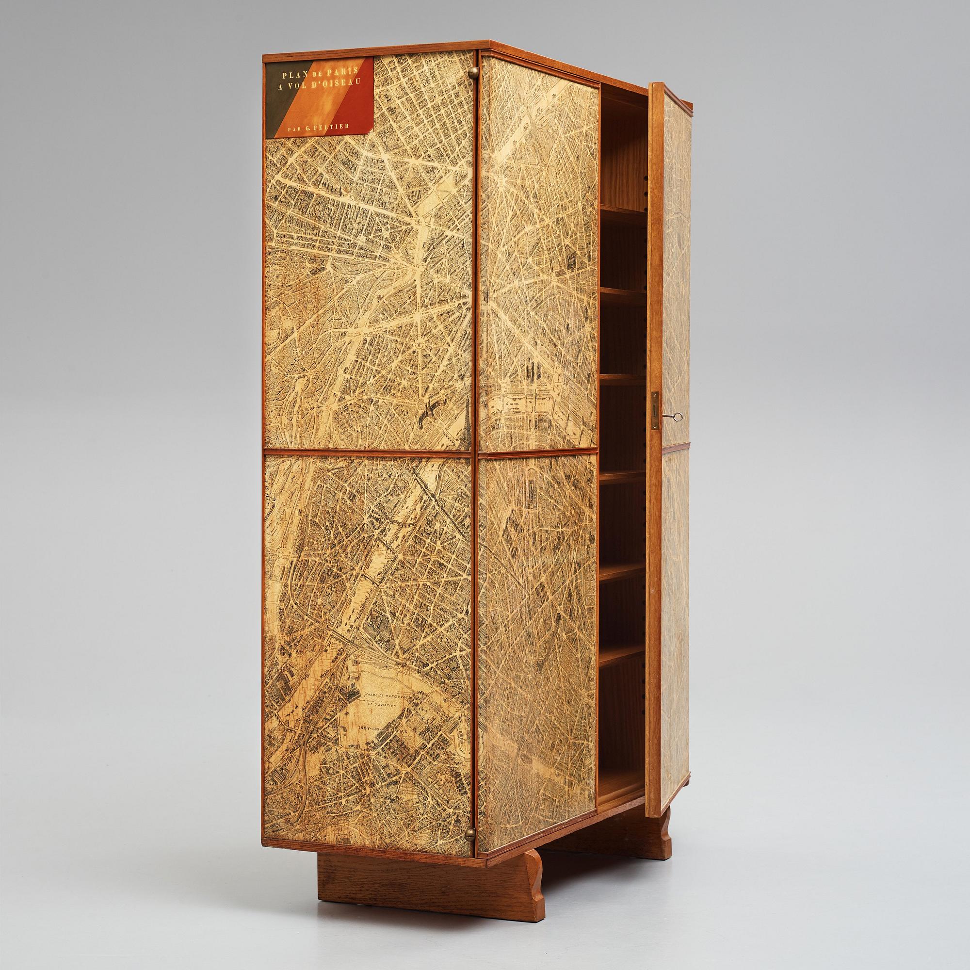 Josef Frank, a cabinet covered with Georges Peltier's 'Plan de Paris à vol d'oiseau', Svenskt Tenn, Stockholm, ca 1937-1943. - Bukowskis Josef Frank, a cabinet covered with Georges Peltier's 'Plan de Paris à vol d'oiseau', Svenskt Tenn, Stockholm, ca 1937-1943. - Bukowskis