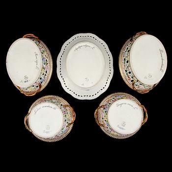 SERVISDELAR, 5 st, "Flora Danica", Royal Copenhagen, 1900-talets andra hälft.