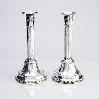 A pair of Swedish 18th century silver candlesticks, marks of Fredric Meyer, Karlshamn 1787.