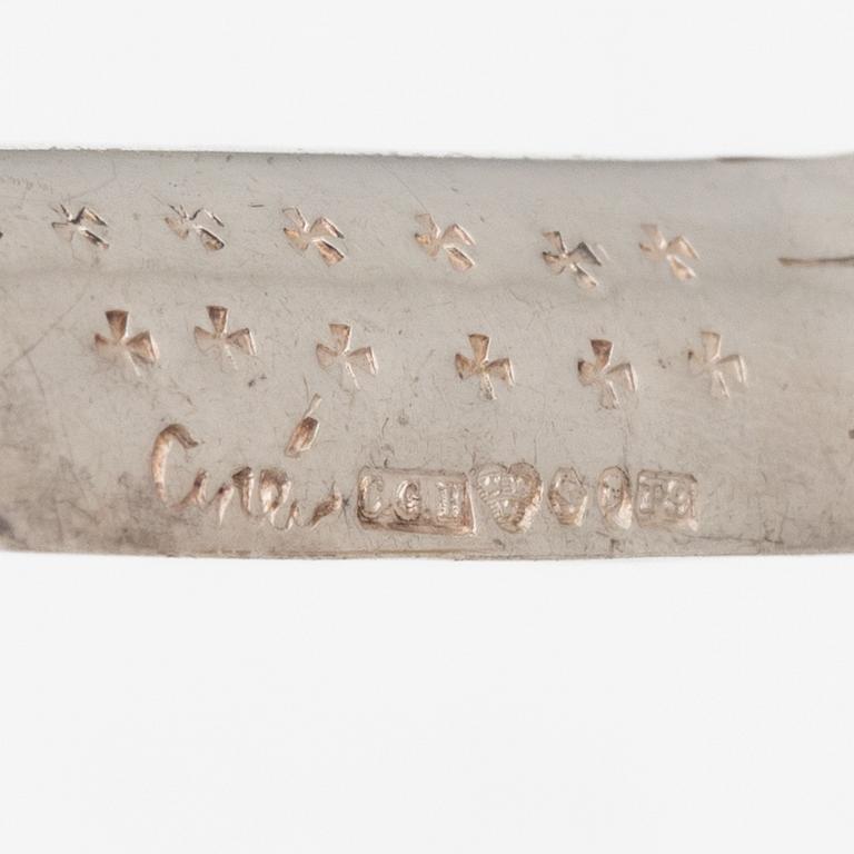 Gunnar Cyrén, six silver butter knife rests, CG Hallberg, Stockholm, 1956.